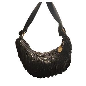 Felix Rey Half Moon Layered Chain Mail Shoulder Bag Black